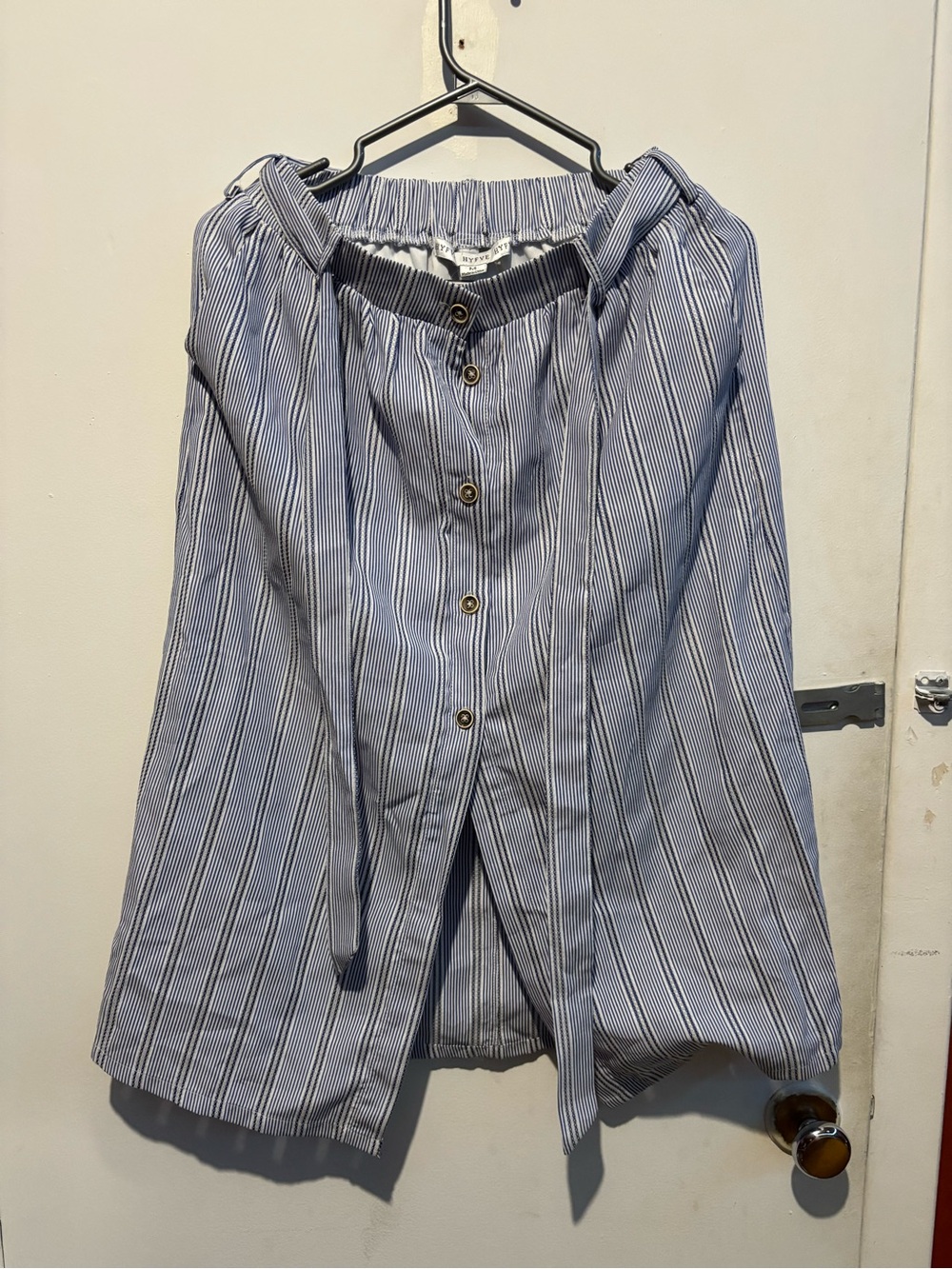 Striped Blue Men’s Casual Button-Front Pants